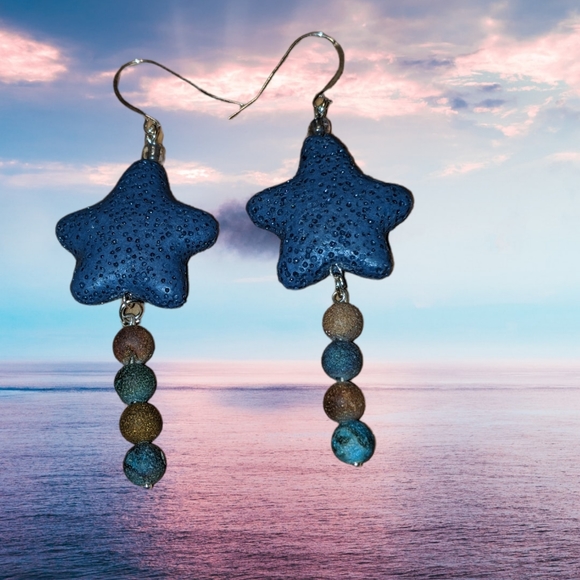 Lava Stars and crystal drops natural stone earrings jewelry by AngecaJewelry - Picture 2 of 4